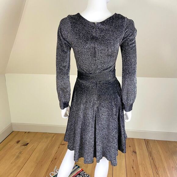 Vintage 60s 70s Metallic Lurex Skater Mini Dress Disco Cutout Sleeves XSmall XS - Picture 6 of 11